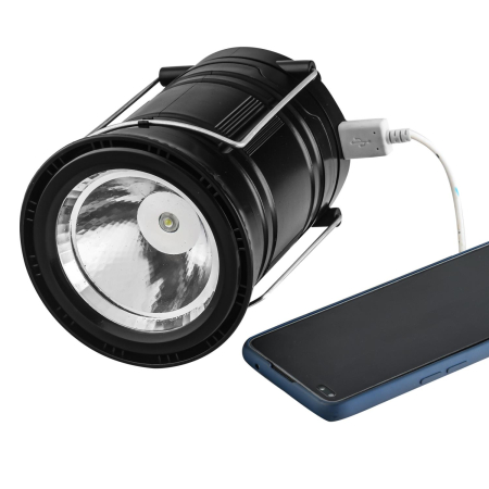 Фонарь для кемпинга с солнечной панелью 6 SMD LED №22, черный - интернет магазин Полигон